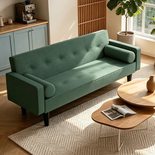 Dark green velvet sofa bed - green, 2