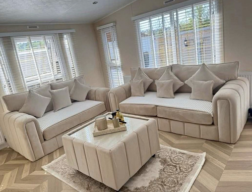 Cream plush piece sofa - plush, suite