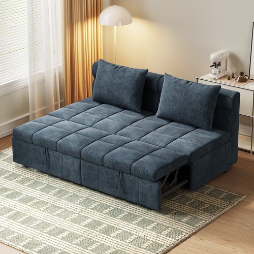 Blue fabric seater sofa bed - seater,