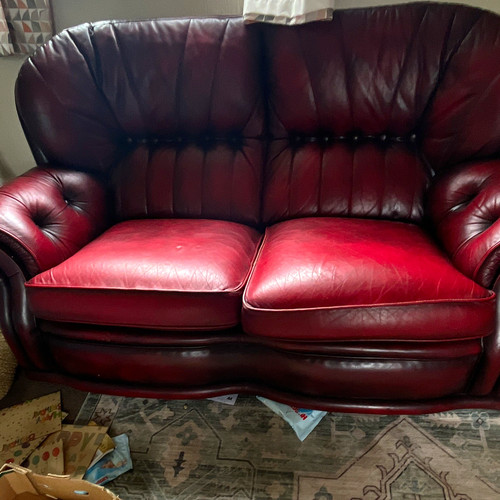 Red leather seater sofa - red, 2-seater