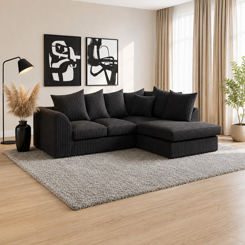 Jumbo cord black corner sofa - corner, 3