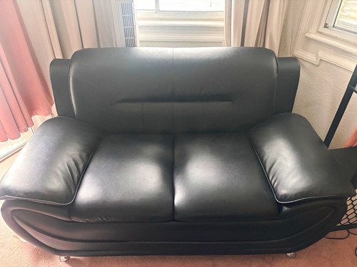 Black faux leather seater - leather, 2