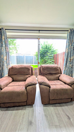 Brown fabric recliner sofa set - recliner,