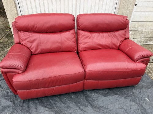 Red leather seater recliner - 2,
